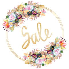 Bouquets floral botanical flower. Watercolor background illustration set. Frame border ornament...