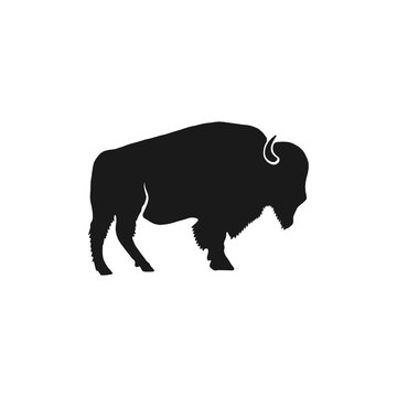 Buffalo icon silhouette. Retro letterpress effect. Bison black symbol pictogram isolated. Use for steak house logo, national park infographics, grill logotype. Stock Vector design
