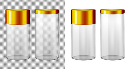 Transparent glass jar with gold lid