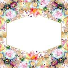Bouquets floral botanical flower. Watercolor background illustration set. Frame border ornament square.
