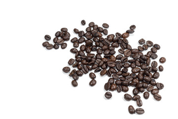 Top view Roasted coffee beans is a frame pattern isolated on white background.