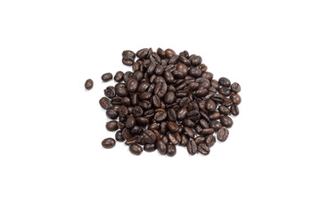 Top view Roasted coffee beans is a frame pattern isolated on white background.