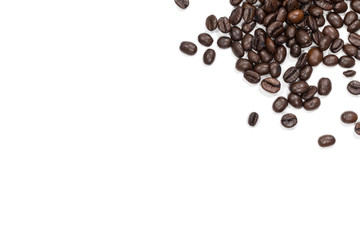 Top view Roasted coffee beans is a frame pattern isolated on white background.