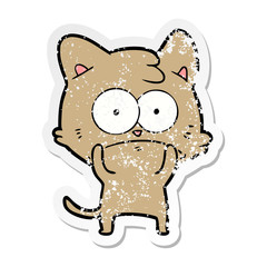 distressed sticker of a cartoon nervous cat
