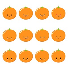 Orange. Fruit Food concept. Emoji Emoticon collection. Kawaii style