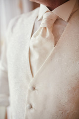 cropped photo close-up men's waistcoat with white pattern. Modern businessman