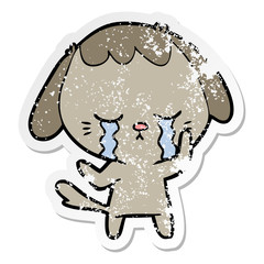 distressed sticker of a cute puppy crying cartoon