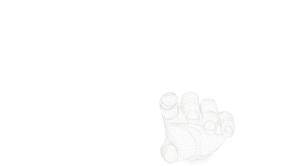 digital hand in wireframe isolated and artificially created by a software. hand-drawn pattern in computer graphics that is directed towards a point with the index finger. White background