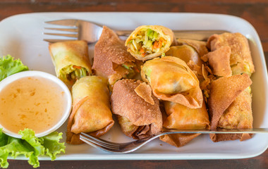 Delicious spring rolls ready to be enjoyed.