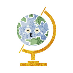 retro illustration style cartoon globe of the world