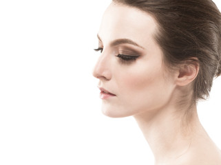 Fototapeta premium Beautiful woman female skin care healthy hair and skin close up face beauty portrait