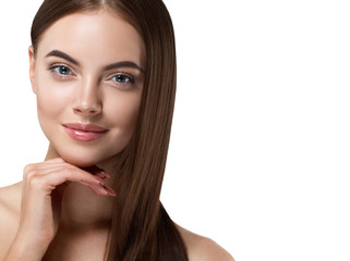 Naklejka premium Beautiful woman female skin care healthy hair and skin close up face beauty portrait