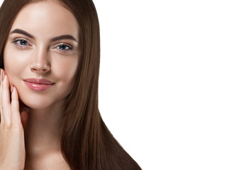 Naklejka premium Beautiful woman female skin care healthy hair and skin close up face beauty portrait