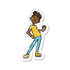 retro distressed sticker of a cartoon celebrating man