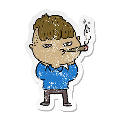 distressed sticker of a cartoon man smoking