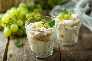 White grape trifle dessert or tiramisu