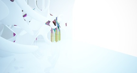 Abstract white and colored gradient smooth glasses gothic interior. 3D illustration and rendering.
