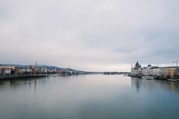 Fototapeta na wymiar Fantastic Panoramic view of Danube River in cloudy weather
