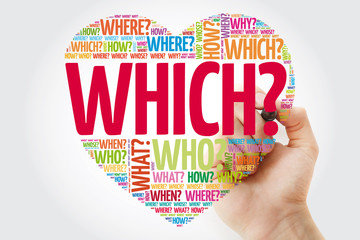 WHICH? Question heart, Questions words concept background with marker