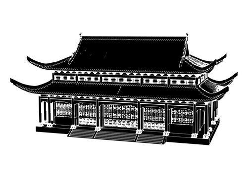 silhouette chinese temple vector