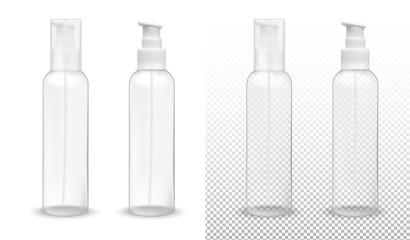 Transparent plastic bottle with pump dispenser