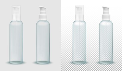 Transparent plastic bottle with pump dispenser