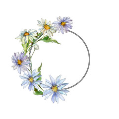 Fototapeta premium Daisy floral botanical flower. Watercolor background illustration set. Frame border ornament square.