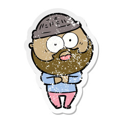 distressed sticker of a cartoon bearded man