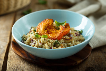 Roasted pumpkin with quinoa salad