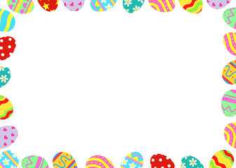 Easter eggs frame border with a black space for a text, logo, or designs. View from above. . Hand drawn vector illustration.