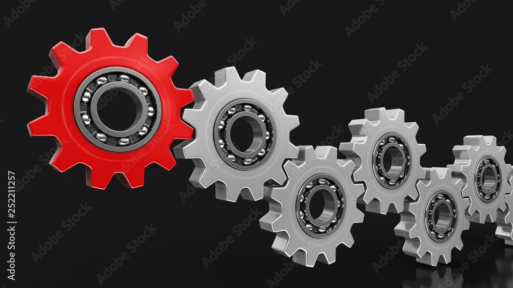 Poster red and silver gears. image with clipping path