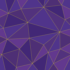 Luxurious abstract polygon seamless vector design with gold lines in shades of purple. Perfect for luxury, wellbeing, yoga, beauty products, home decor, gift wrap, stationery, packaging