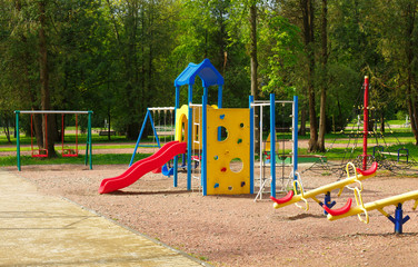 An image of colorful children playground, without children. Playground without children