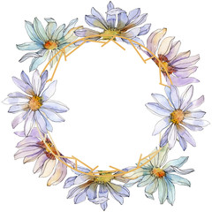Daisy floral botanical flower. Watercolor background illustration set. Frame border ornament square.