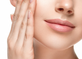 Fototapeta na wymiar Woman lips chin neck beautiful skin age care