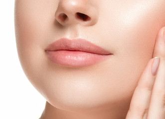 Woman lips chin neck beautiful skin age care