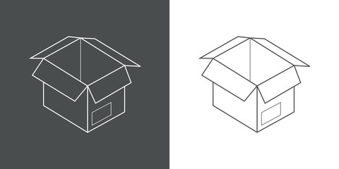 Icono plano lineal caja de cartón en gris y blanco © teracreonte