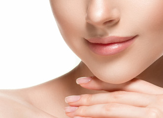 Obraz na płótnie Canvas Woman lips chin neck beautiful skin age care