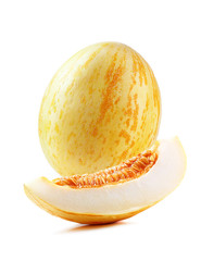  Yellow, sweet melon with slice isolated white background