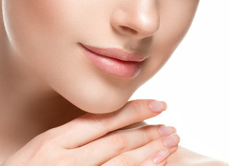 Woman lips chin neck beautiful skin age care - obrazy, fototapety, plakaty