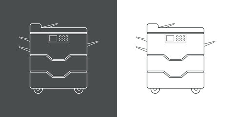 Icono plano lineal fotocopiadora en gris y blanco © teracreonte