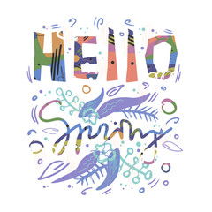 Colorful vector spring illustration on white background for concept design and decoration, in hand drawn style.