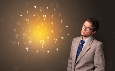 Young person standing with exclamation sign concept
