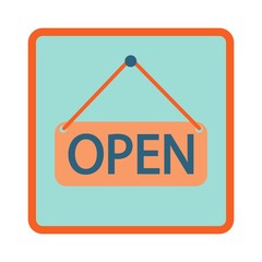 Open Sign Door Plate flat icon in square frame