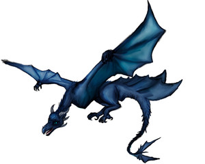 Fototapeta premium illustration of a blue dragon on a white background