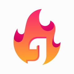 Abstract Fire Letter J Design Vector Template