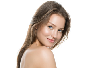 Obraz premium Beautiful woman female skin care healthy hair and skin close up face beauty portrait
