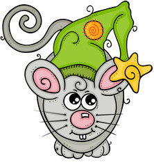 Cute mouse with green hat