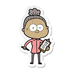 sticker of a cartoon happy old woman