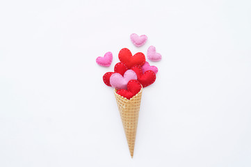Felt heart in a waffle cup.Heart red ice cream cup waffle.